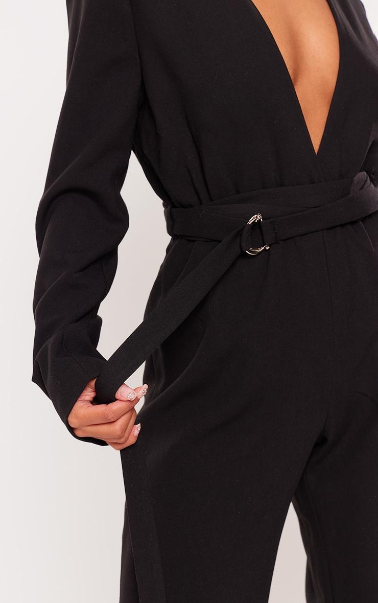 Black Strap Detail Cross Over Wide Leg Jumpsuit Product Image