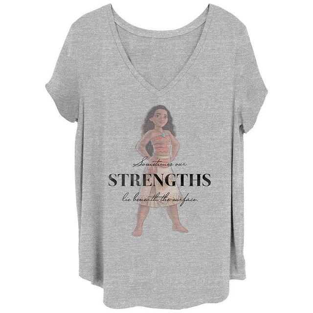 Disneys 100th Anniversary Womens Moana Strength Beneath V-Neck Tee, Girls Grey Gray Product Image