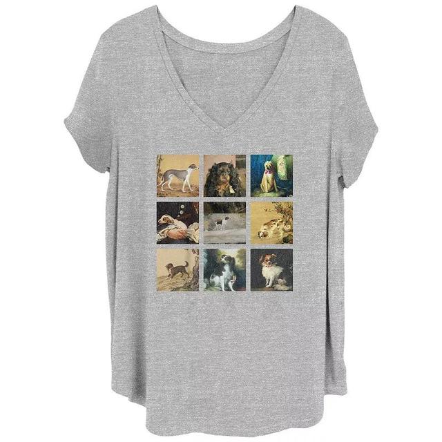 Juniors Plus Size Dog Paintings V-Neck Graphic Tee, Womens Grey Gray Product Image