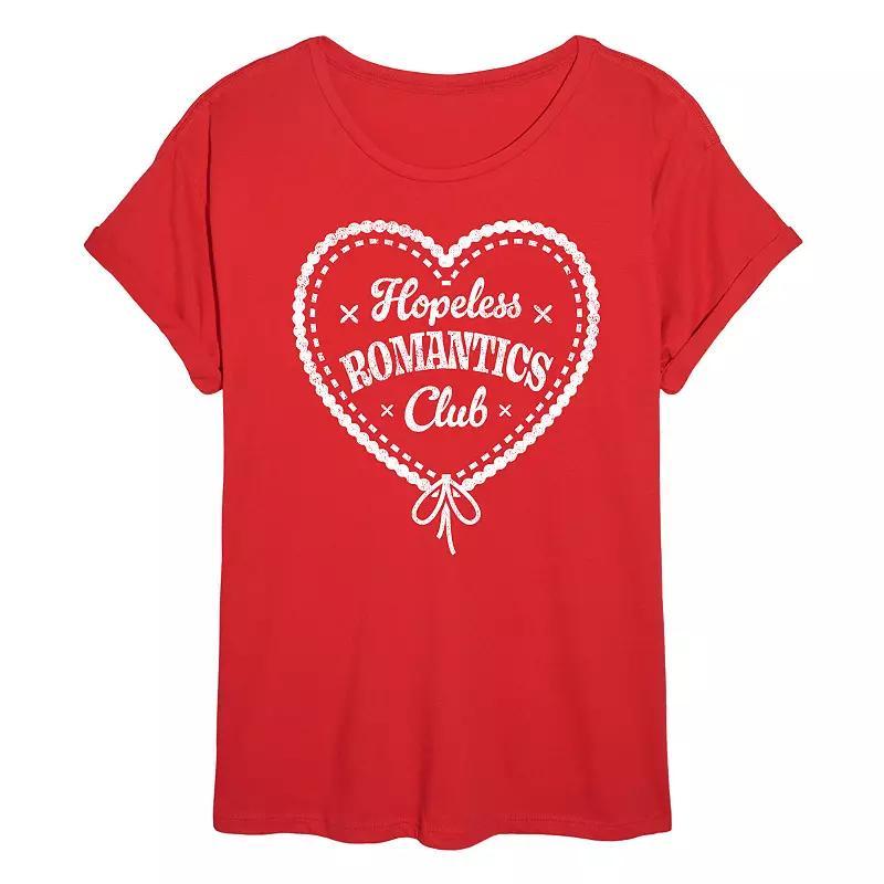 Juniors Hopeless Romantics Club Oversized Tee, Womens Product Image