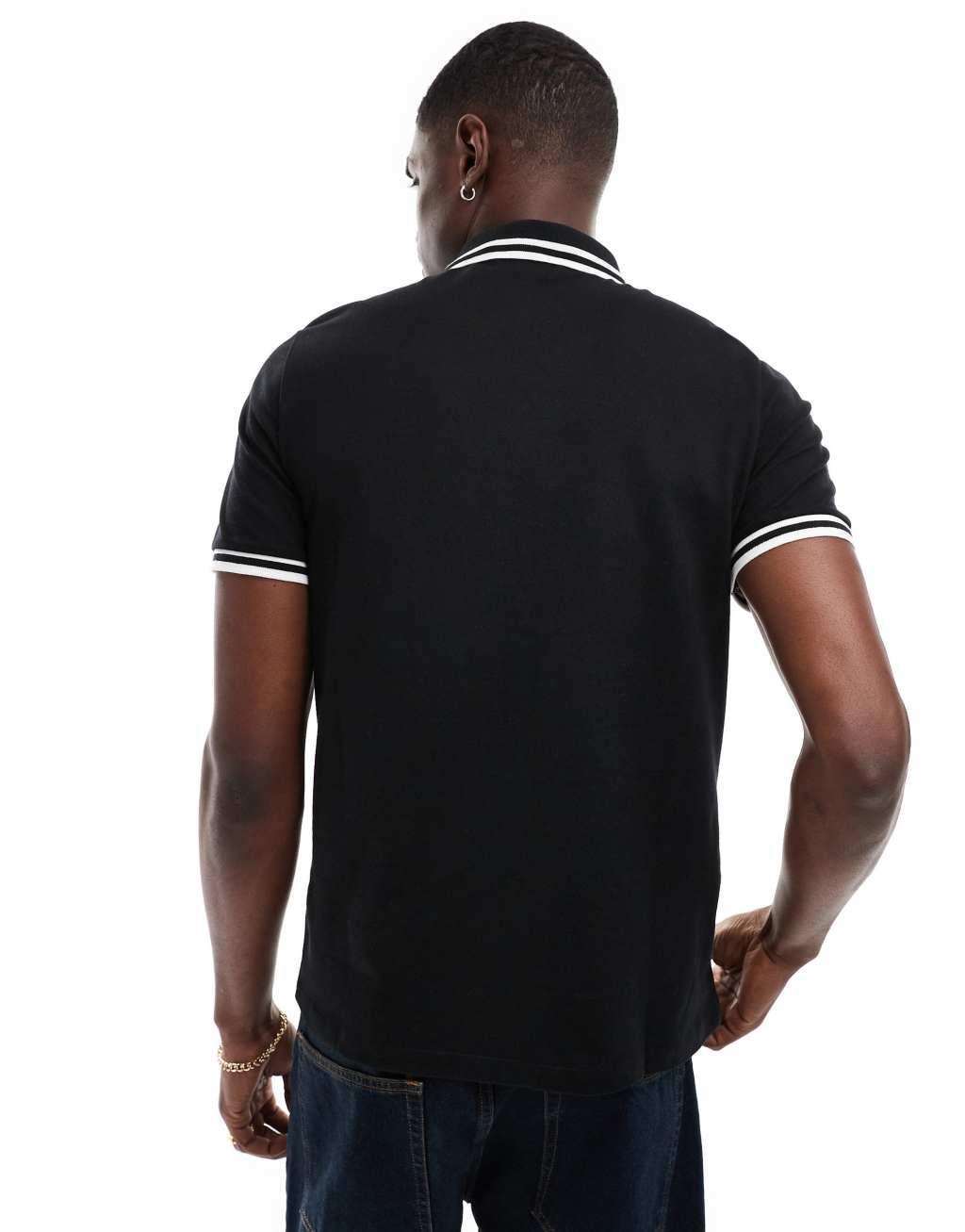 ASOS DESIGN pique polo shirt with tipping in black Product Image