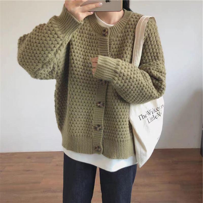 Round Neck Plain Cardigan Product Image