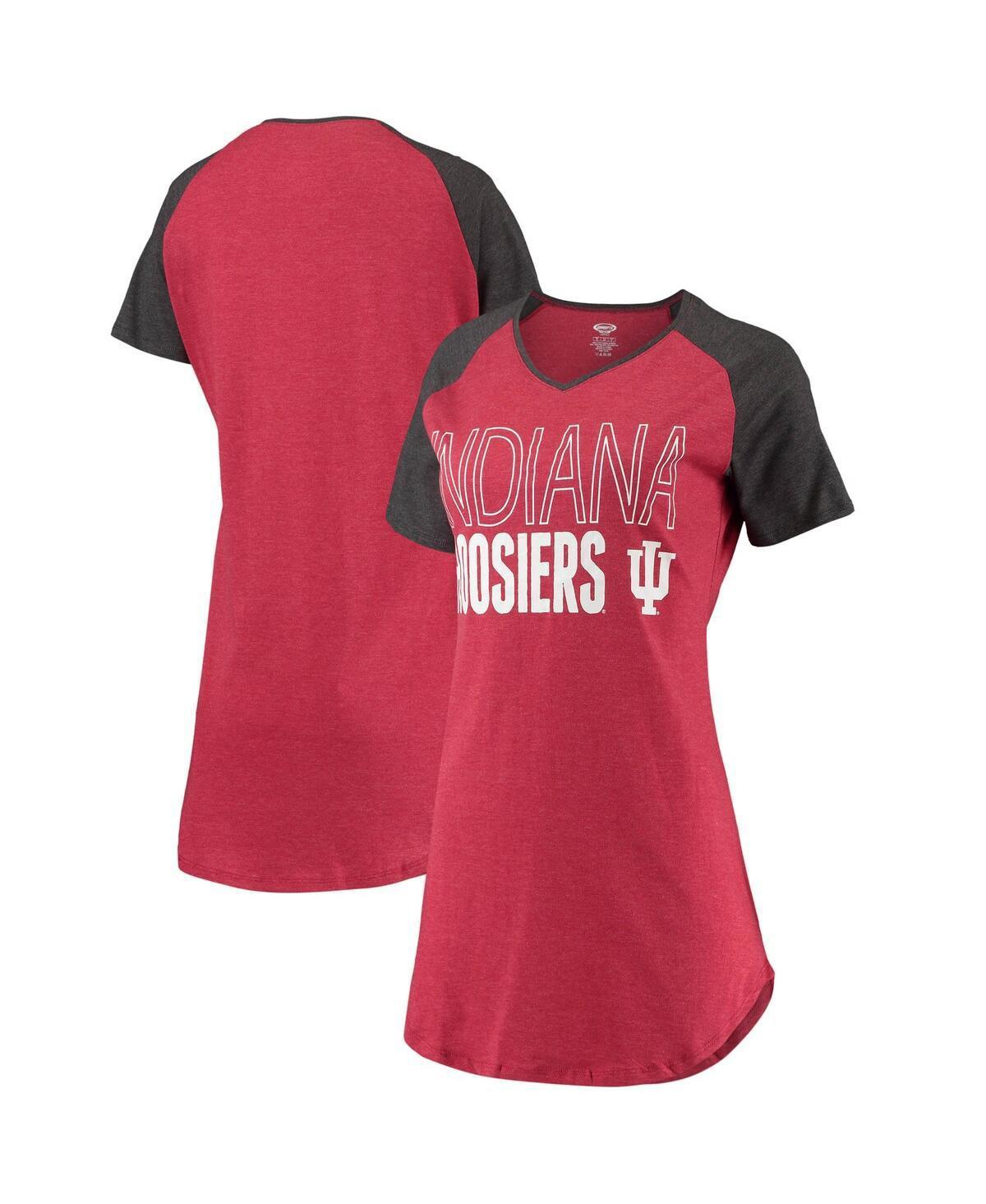 Womens Concepts Sport Crimson/Charcoal Indiana Hoosiers Raglan V-Neck Nightshirt Product Image