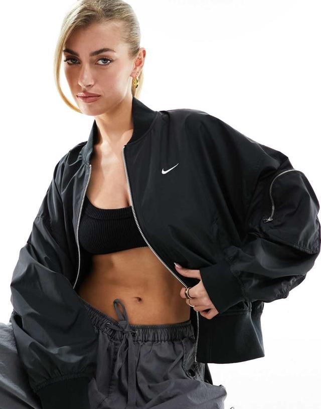 Nike essenitals oversized bomber jacket in black  Product Image