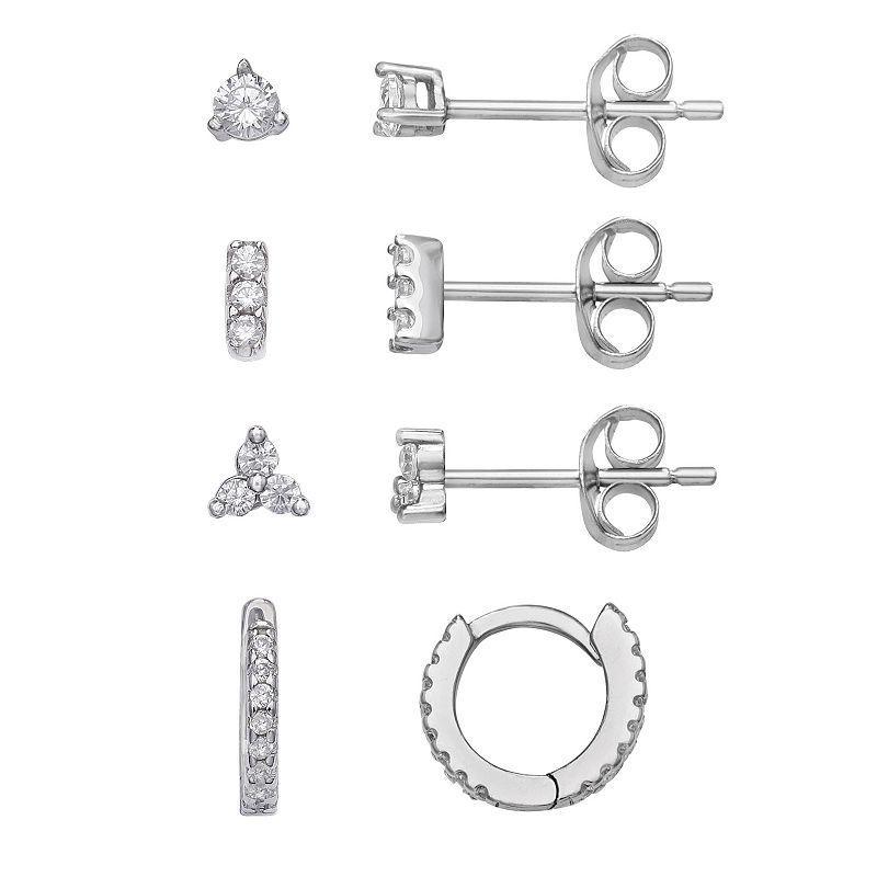 PRIMROSE Sterling Silver Cubic Zirconia Stud & Huggie Hoop Earring Set, Womens, White Product Image