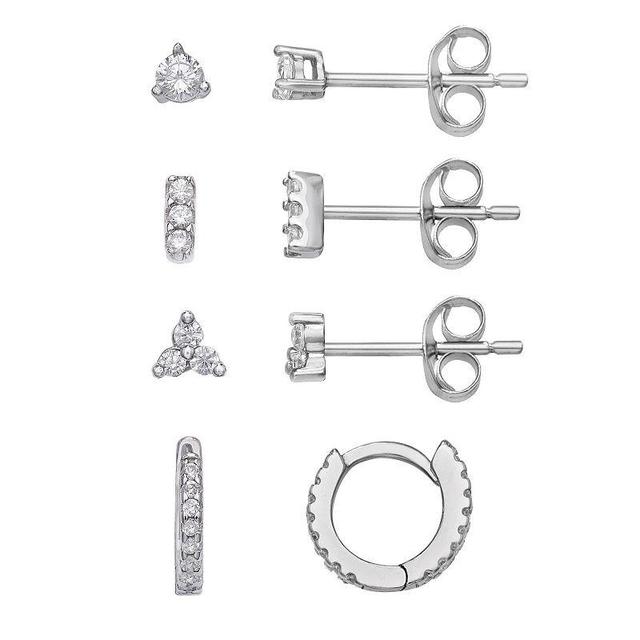 PRIMROSE Sterling Silver Cubic Zirconia Stud & Huggie Hoop Earring Set, Womens Product Image