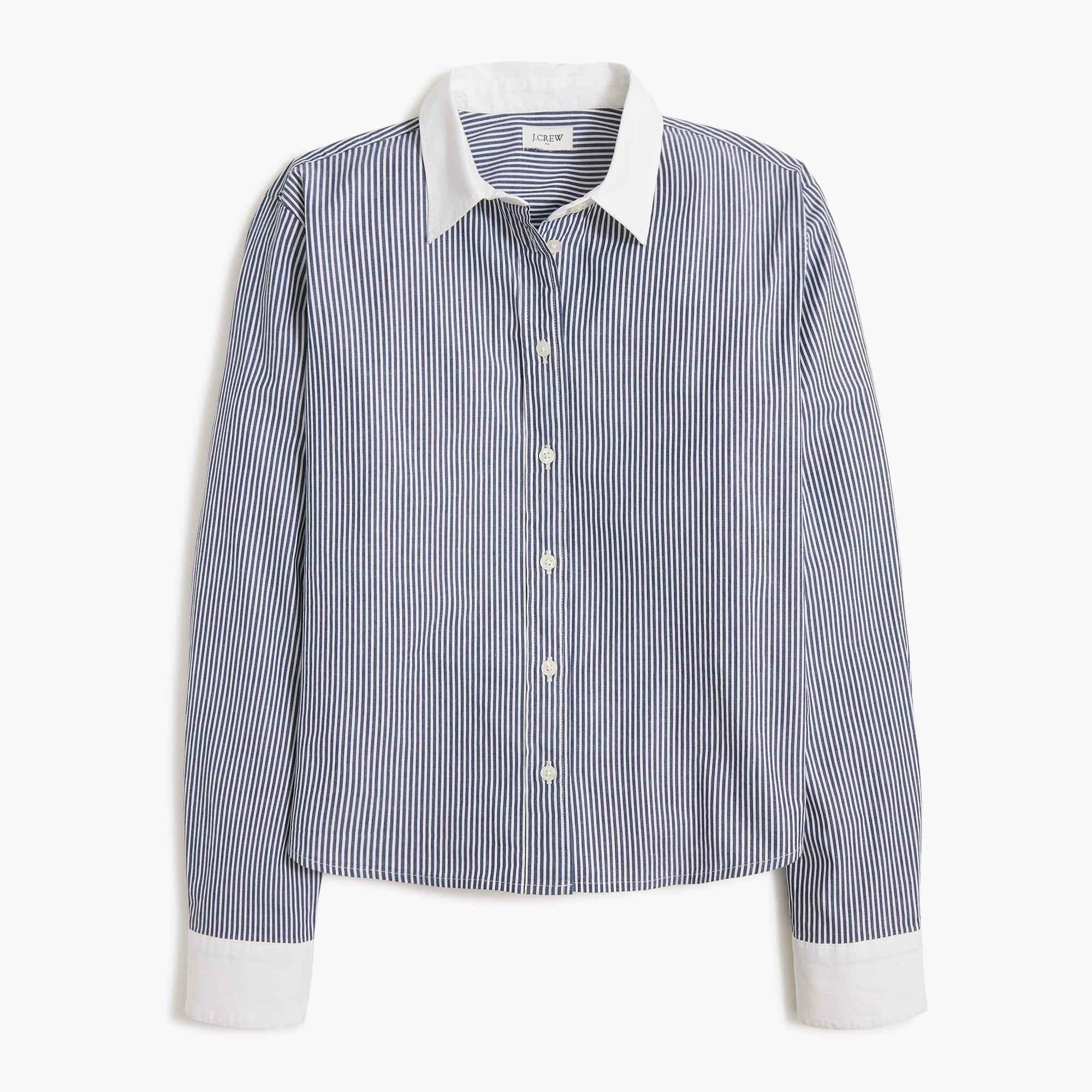 Striped cropped button-up shirt with contrast collar product image