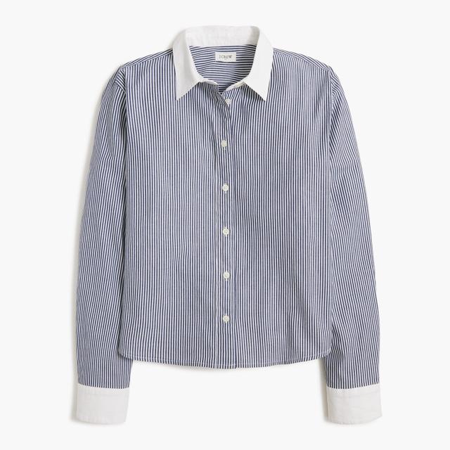 Striped cropped button-up shirt with contrast collar Product Image