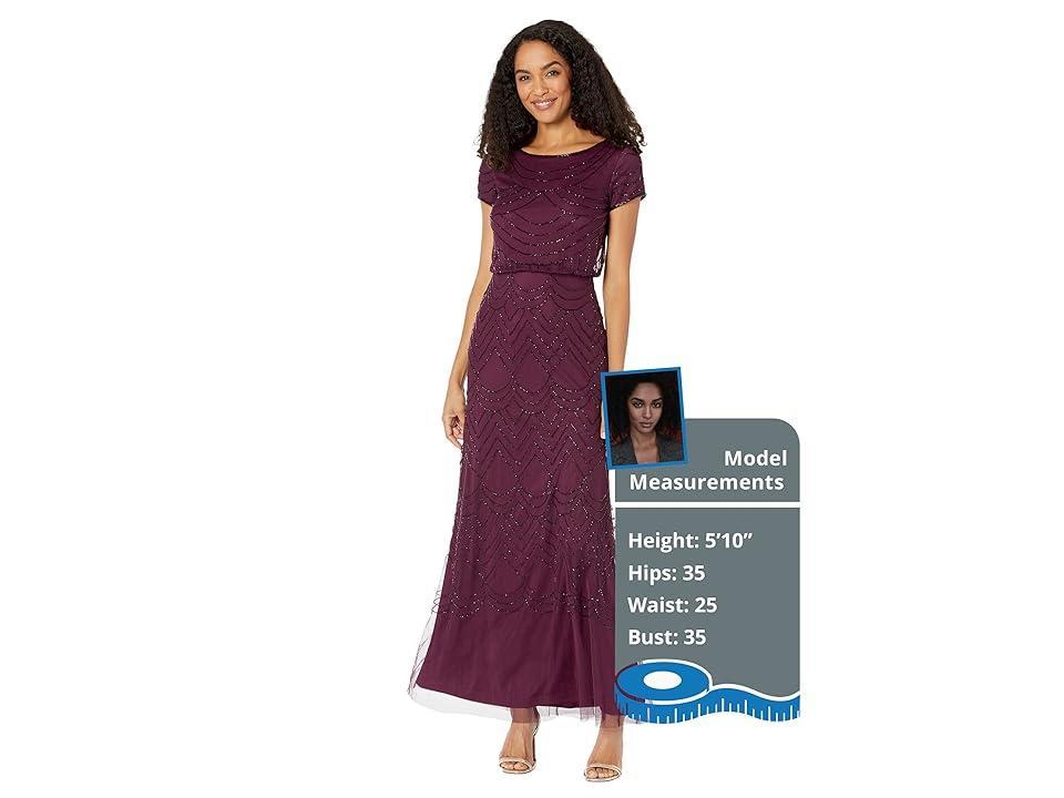 Adrianna Papell Women's Short Sleeve Blouson Beaded Gown (Cassis) Women's Dress Product Image