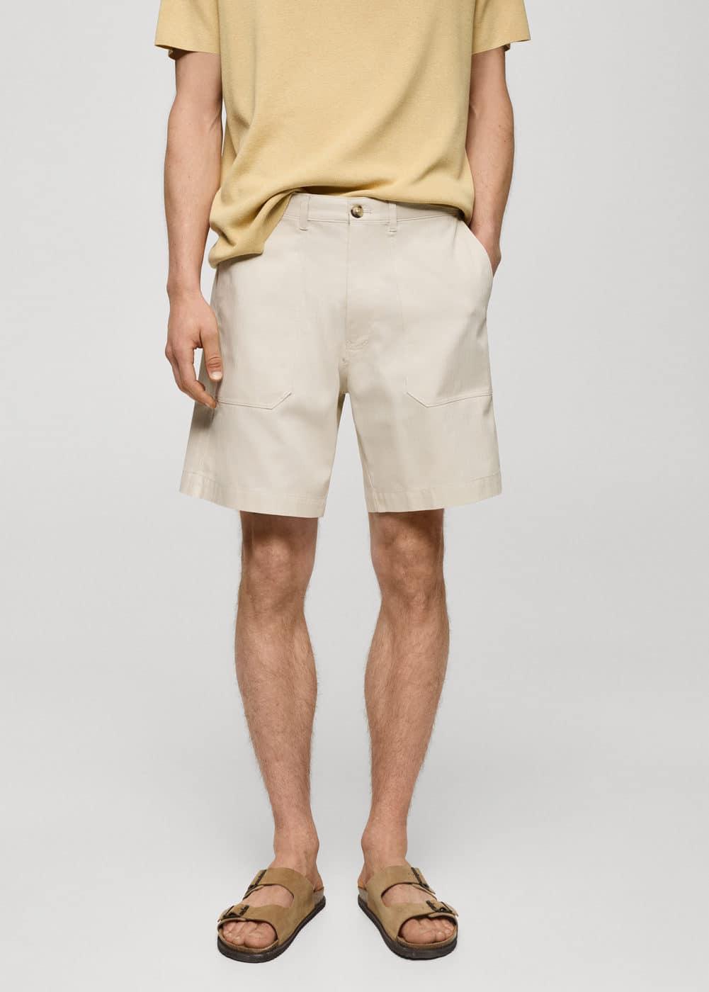 MANGO MAN - 100% herringbone cotton Bermuda shorts ecruMen Product Image