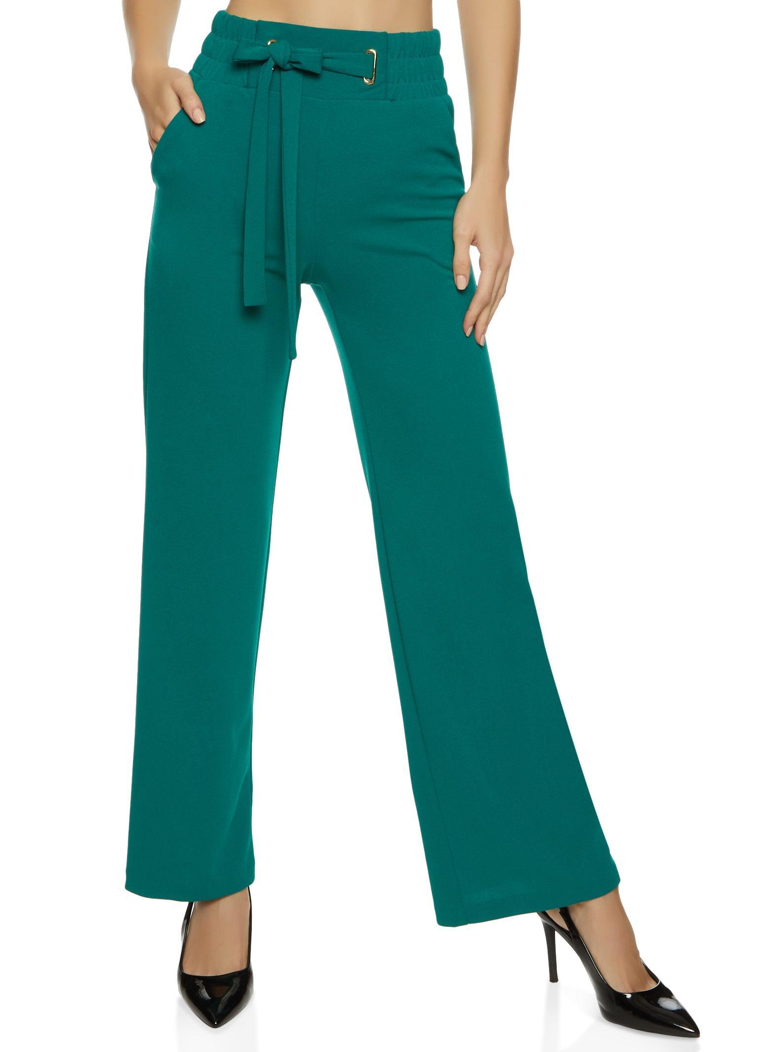 Womens Tie Front Waist Wide Leg Pants Product Image