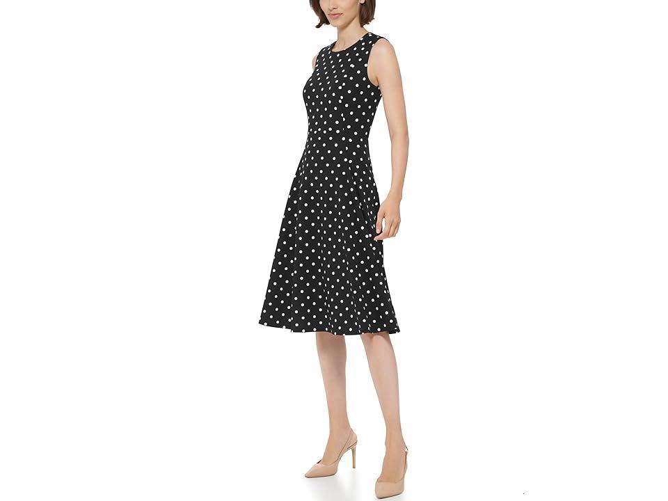 Calvin Klein Polka Dot Scuba Crepe Sleeveless Crew Neck Midi Dress Product Image