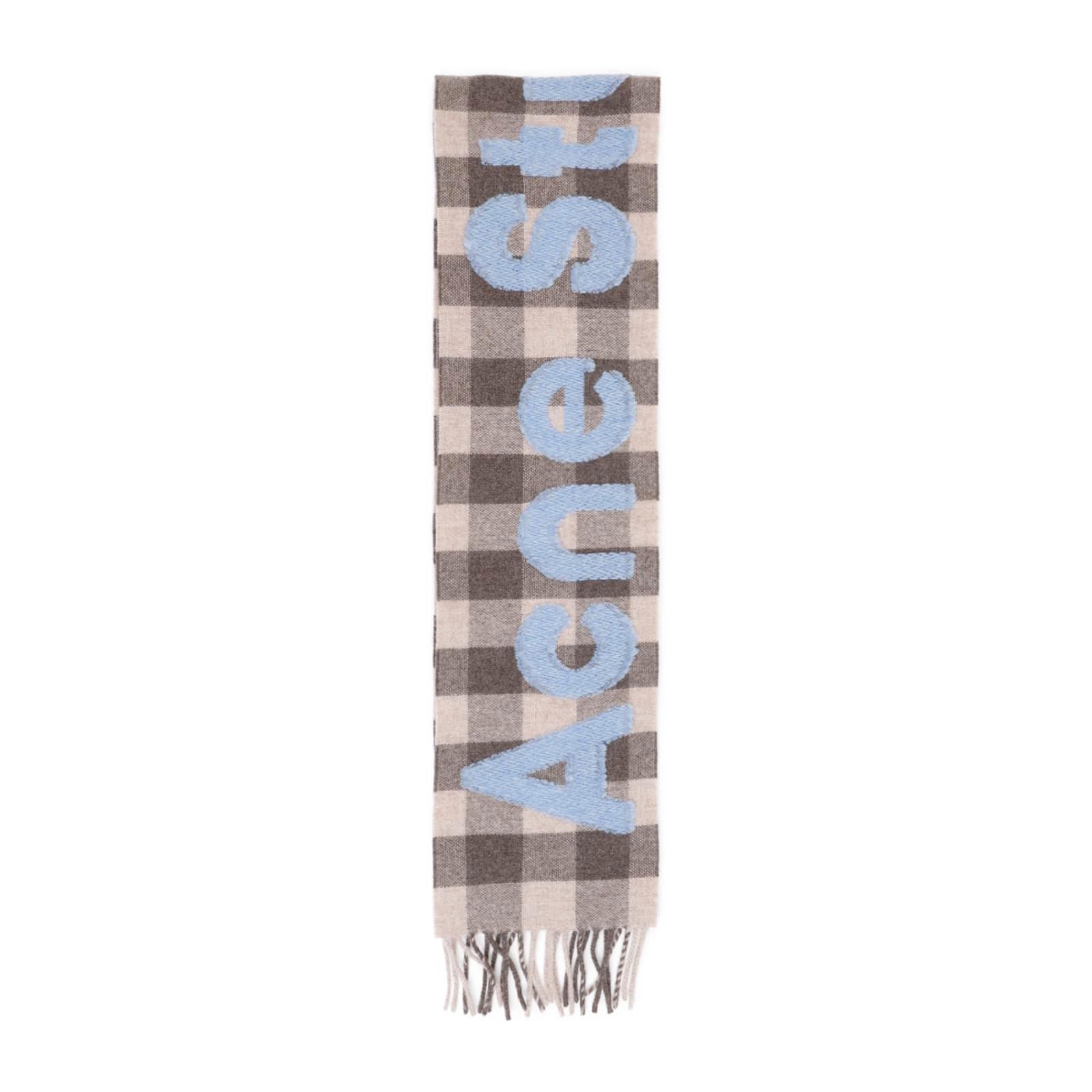 Jacquard-logo Checked Scarf In Brown,blue Product Image