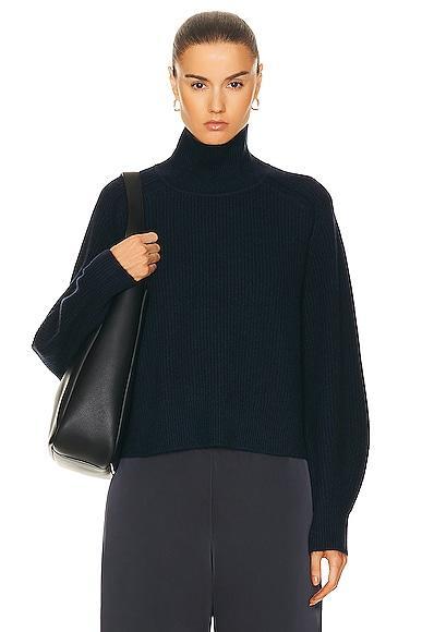 Guest In Residence Cropped Rib Turtleneck Sweater in Midnight - Navy. Size M (also in S). Product Image