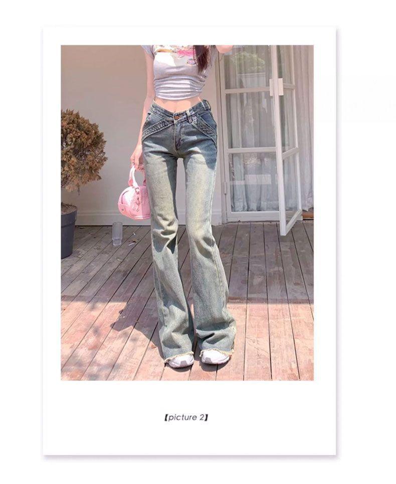 High Waist Washed Flared Jeans Product Image