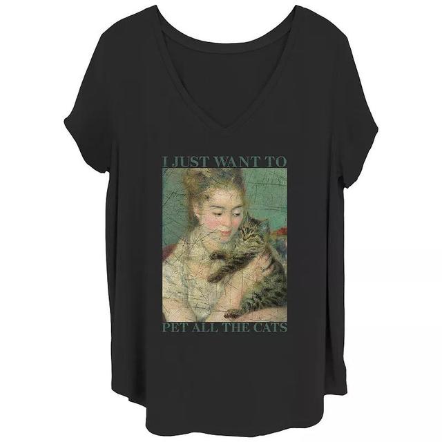 Juniors Plus I Just Want To Pet All The Cats V-Neck Graphic Tee, Womens Product Image