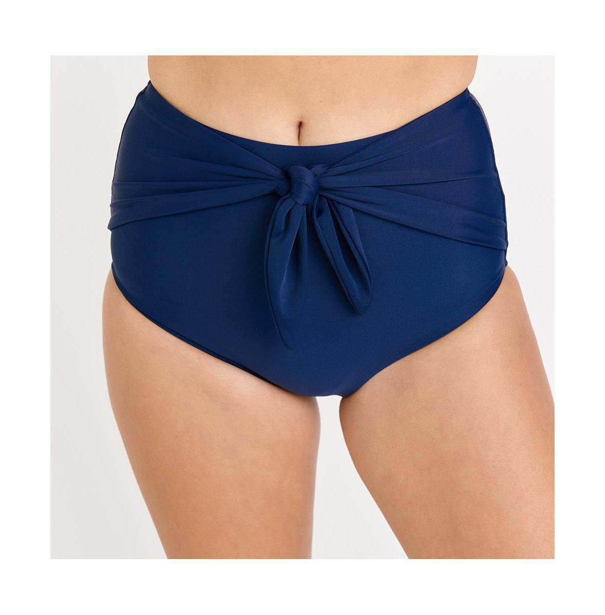 Calypsa Womens High Waisted Bikini Bottom With Front Tie - Navy Product Image