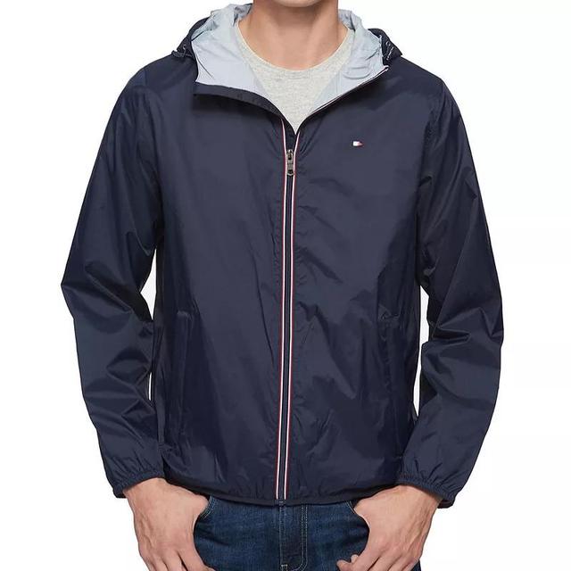 Mens Tommy Hilfiger Hooded Nylon Rain Slicker Jacket Blue Product Image