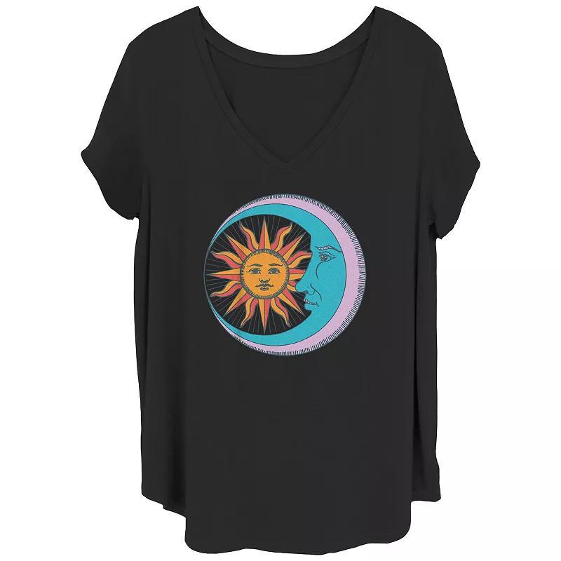 Juniors Plus Sun And Moon Together V-Neck Graphic Tee, Womens Product Image