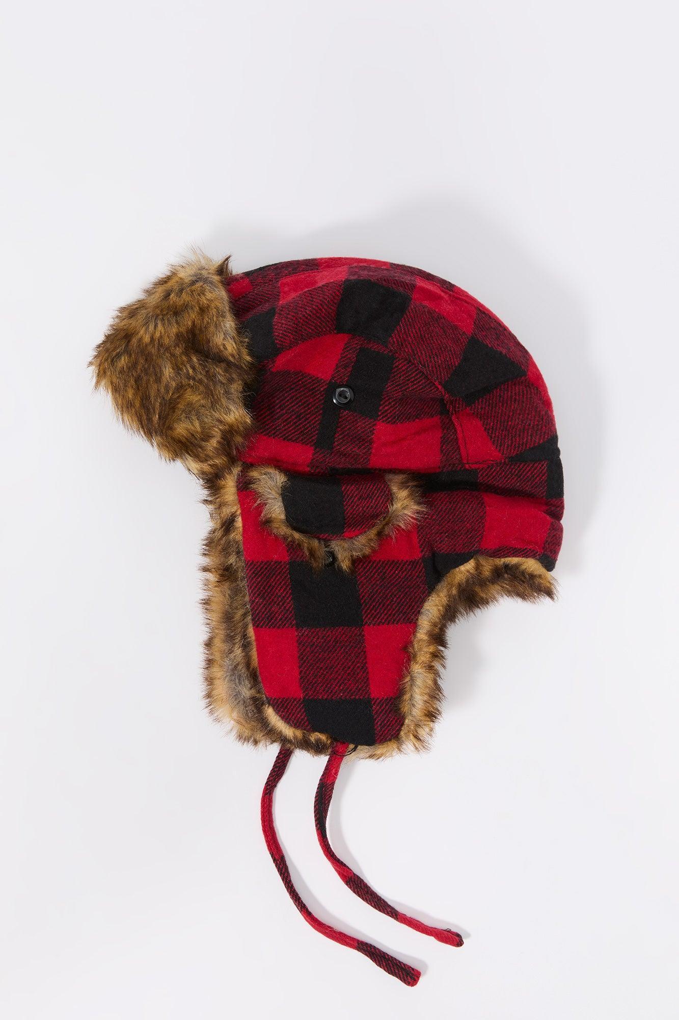 Faux Fur Lined Plaid Trapper Hat Male Product Image