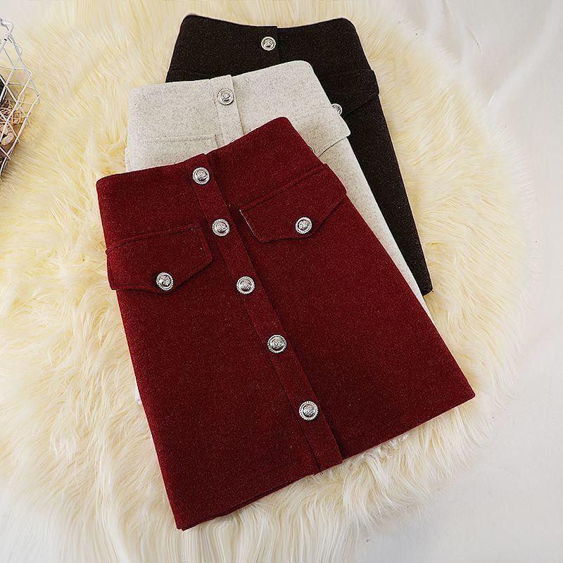 High Rise Plain Button-Up Mini A-Line Skirt Product Image