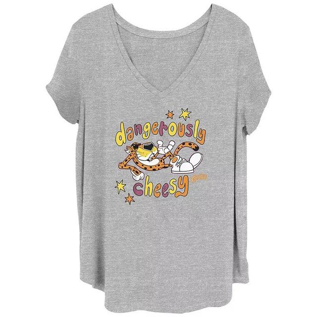 Juniors Plus Size Cheetos Chester Cheetah Dangerously Cheesy V-Neck Graphic Tee, Girls Grey Grey Product Image