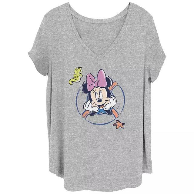 Disneys Minnie Mouse Sea Circle Juniors Plus Graphic Tee, Womens Grey Gray Product Image