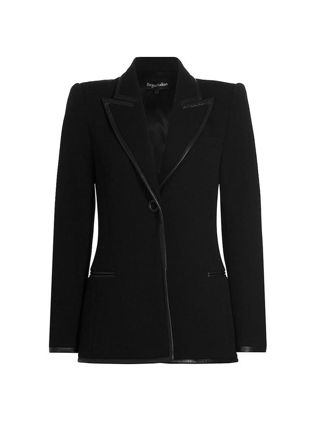 Womens Leather-Trimmed Stretch Crp Blazer Product Image