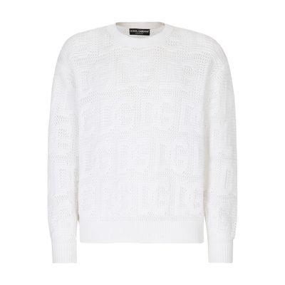 Cotton Jacquard Sweater With All-over Dg Print In Bright_white Product Image