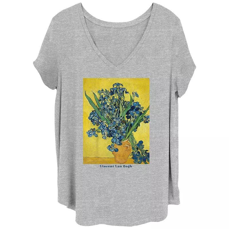 Juniors Plus Vincent Van Gogh Irises V-Neck Graphic Tee, Womens Grey Gray Product Image