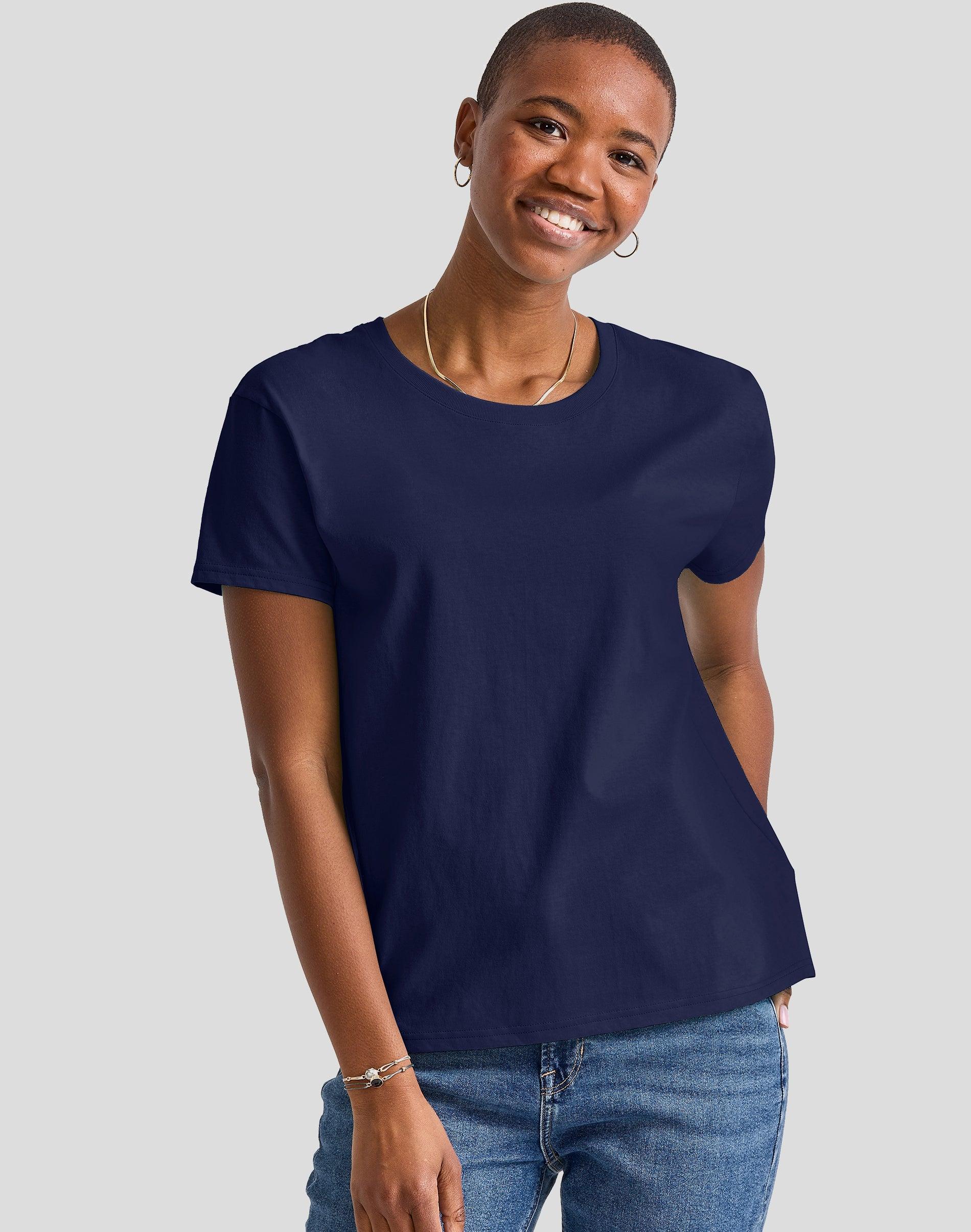 Hanes Essentials Womens Cotton T-Shirt, Oversized Fit Light Steel S Product Image