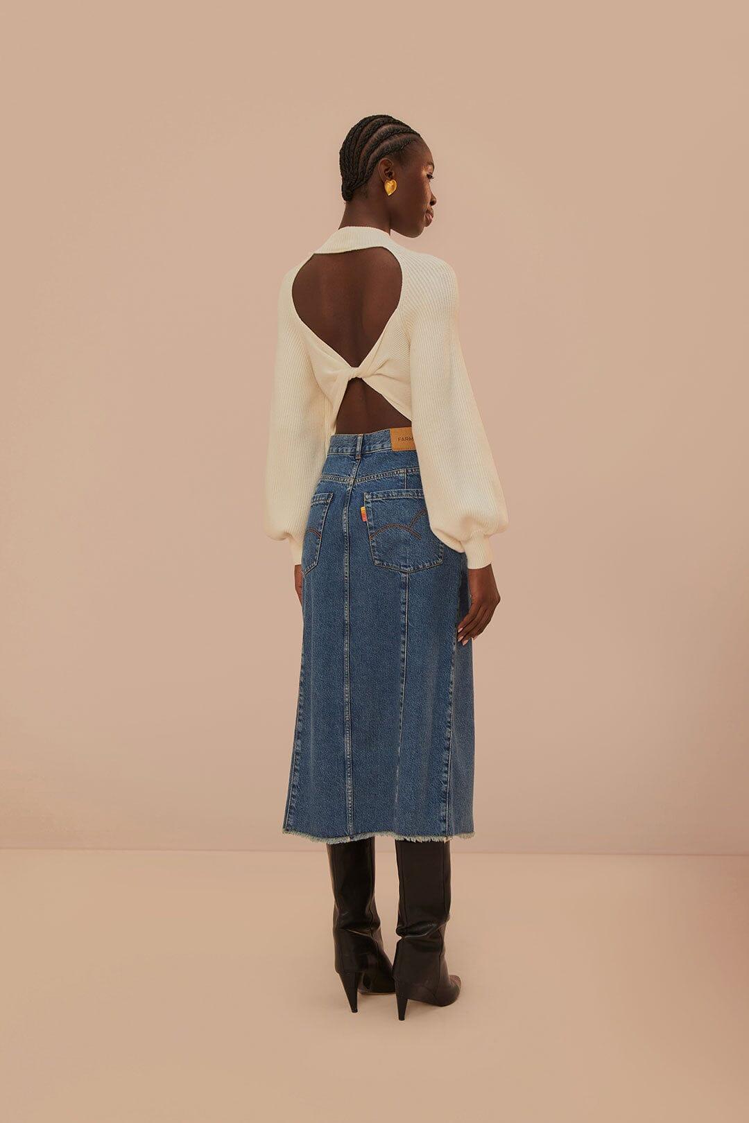 Denim Low Waist Midi Skirt Product Image