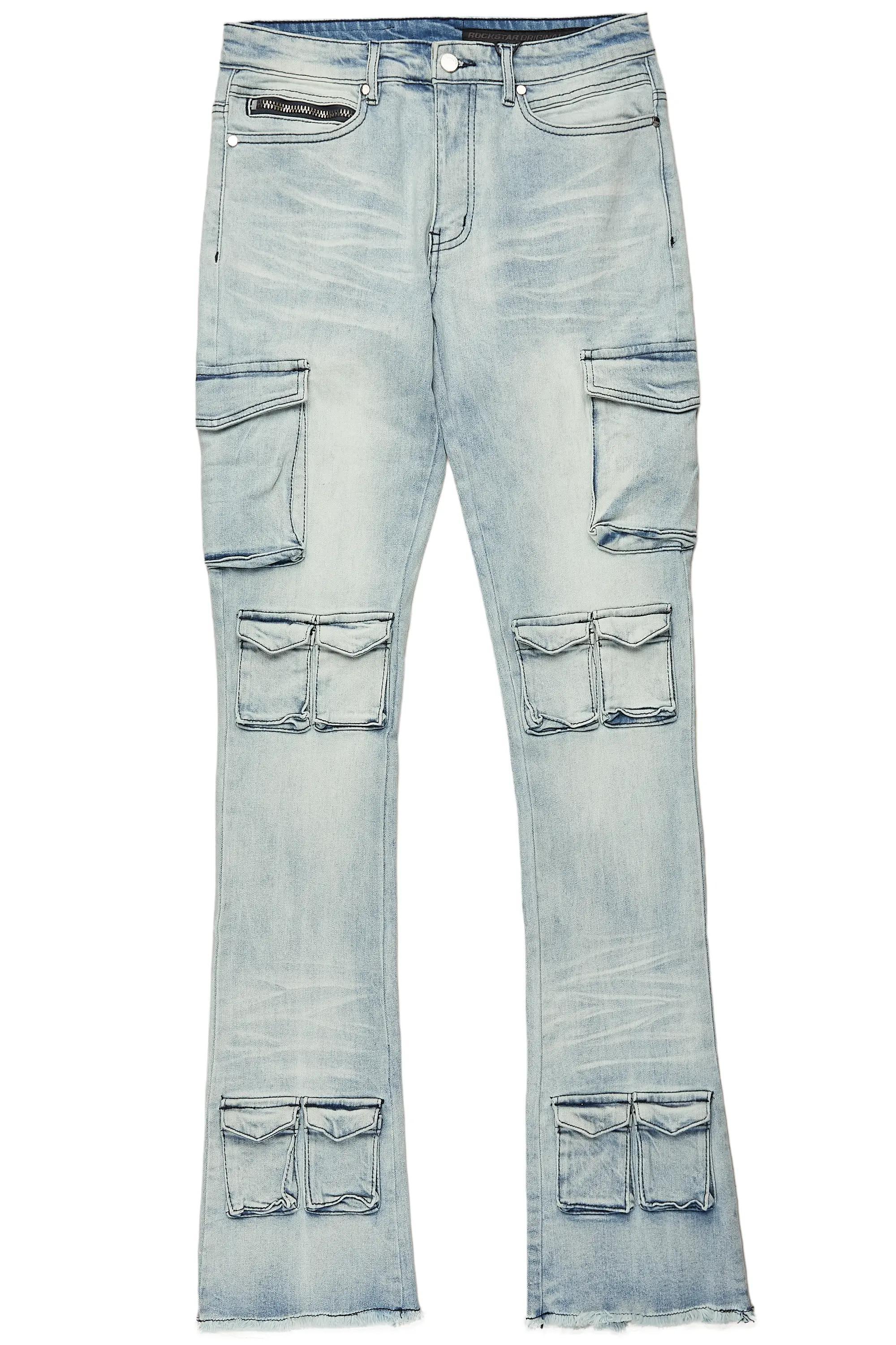 Feodor Light Blue Stacked Flare Cargo Jean Male Product Image