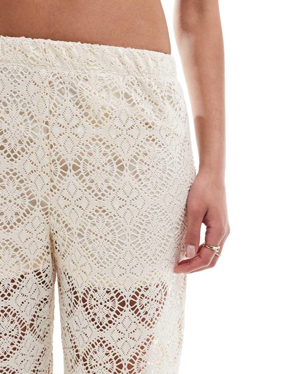 JDY Tall crochet wide leg pants with short insert in stone Product Image