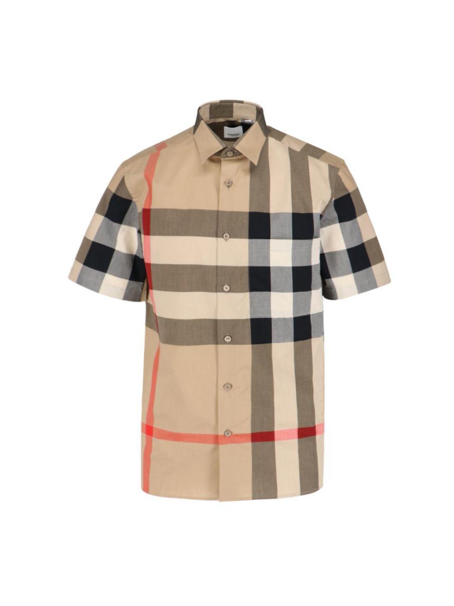 BURBERRY Somerton Check Print Cotton Poplin Shirt In Archive Beige Product Image