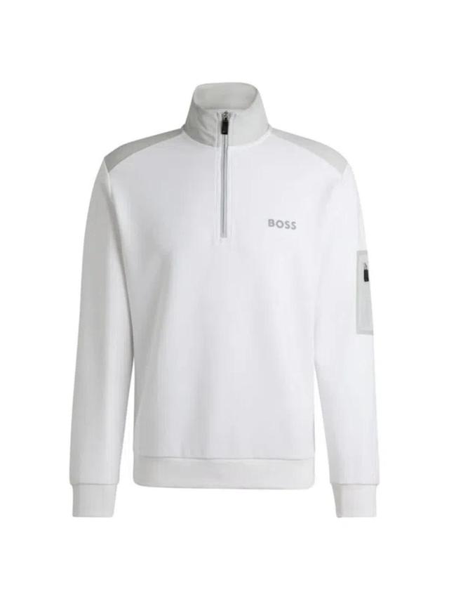 HUGO BOSS Zip-neck Sweatshirt With 3d-molded Logo In White Product Image