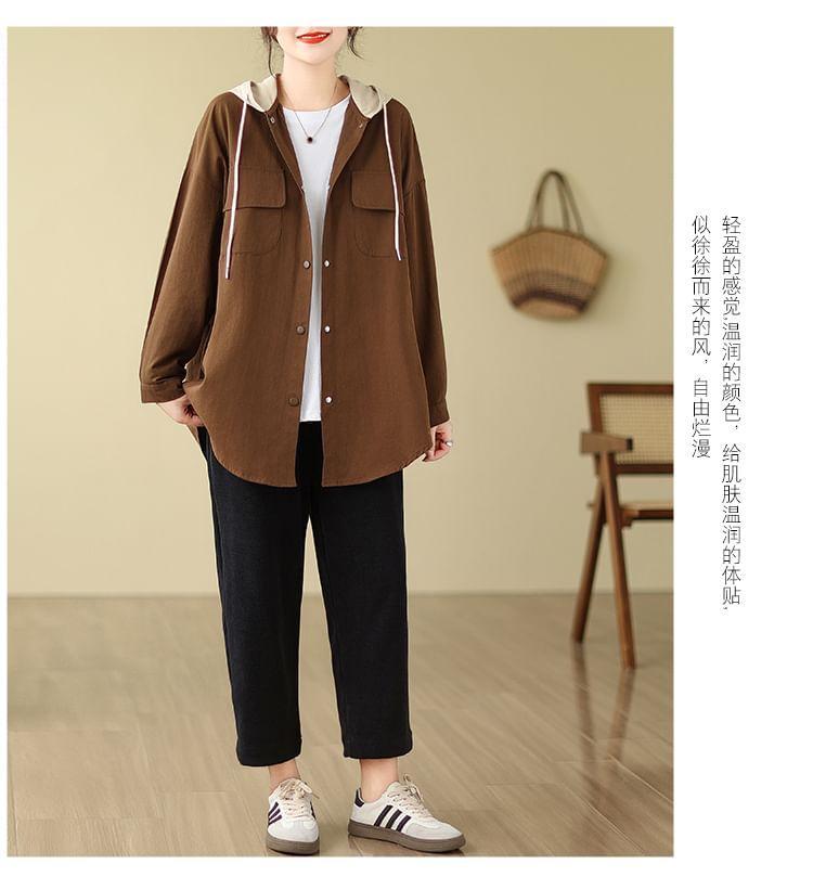 Two Tone Hooded Button-Up Jacket Product Image