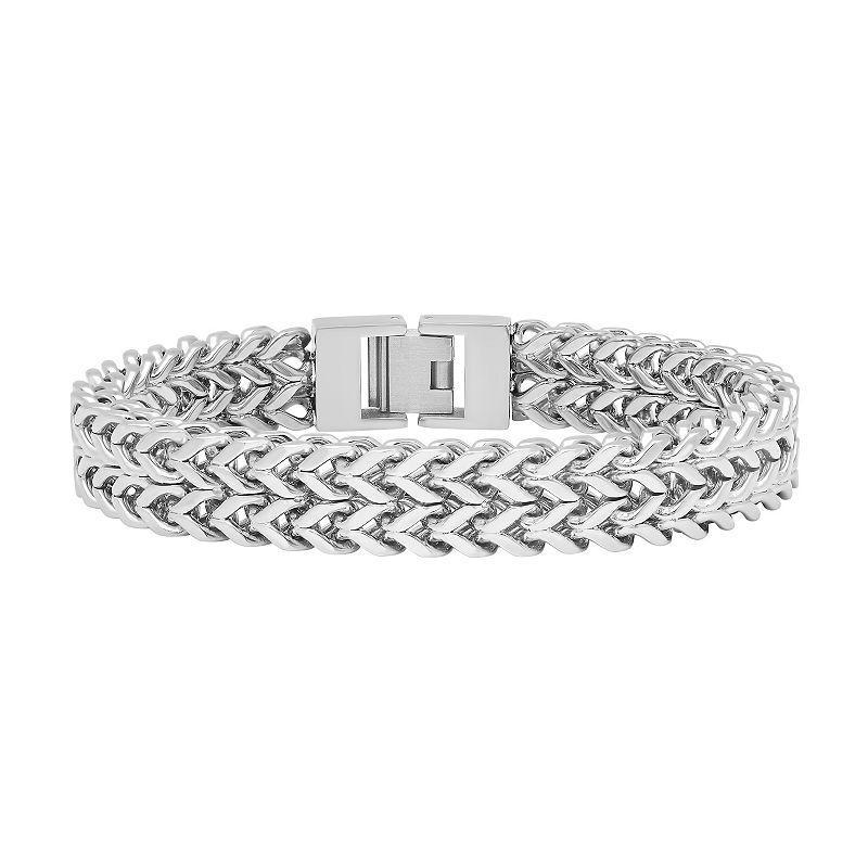 Steel Nation Mens Stainless Steel Double Row Franco Link Chain Bracelet Silver Product Image