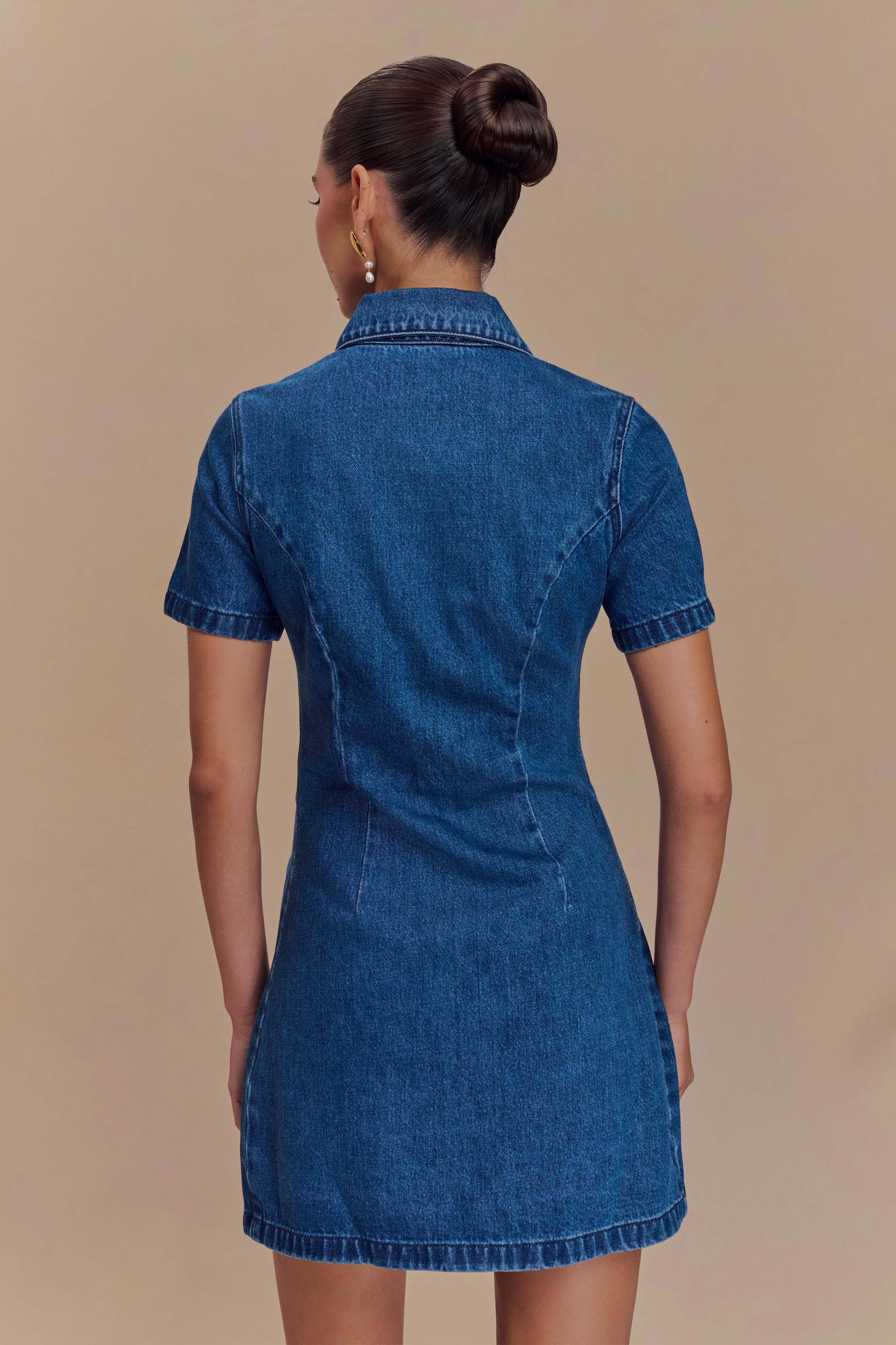 Leighton Denim Button Down Mini Dress - Dark Blue Product Image