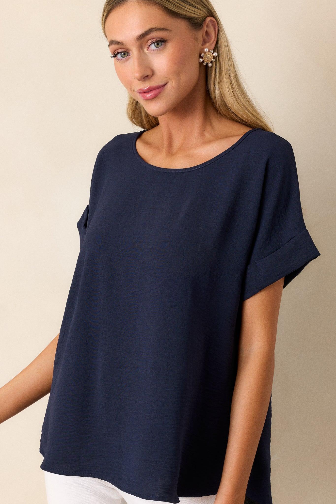 Elevated Classic Navy Short Sleeve Top Product Image