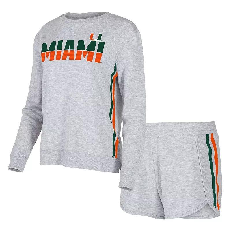 Womens Concepts Sport Gray Miami Hurricanes Cedar Tri-Blend Long Sleeve T-Shirt & Shorts Sleep Set Product Image