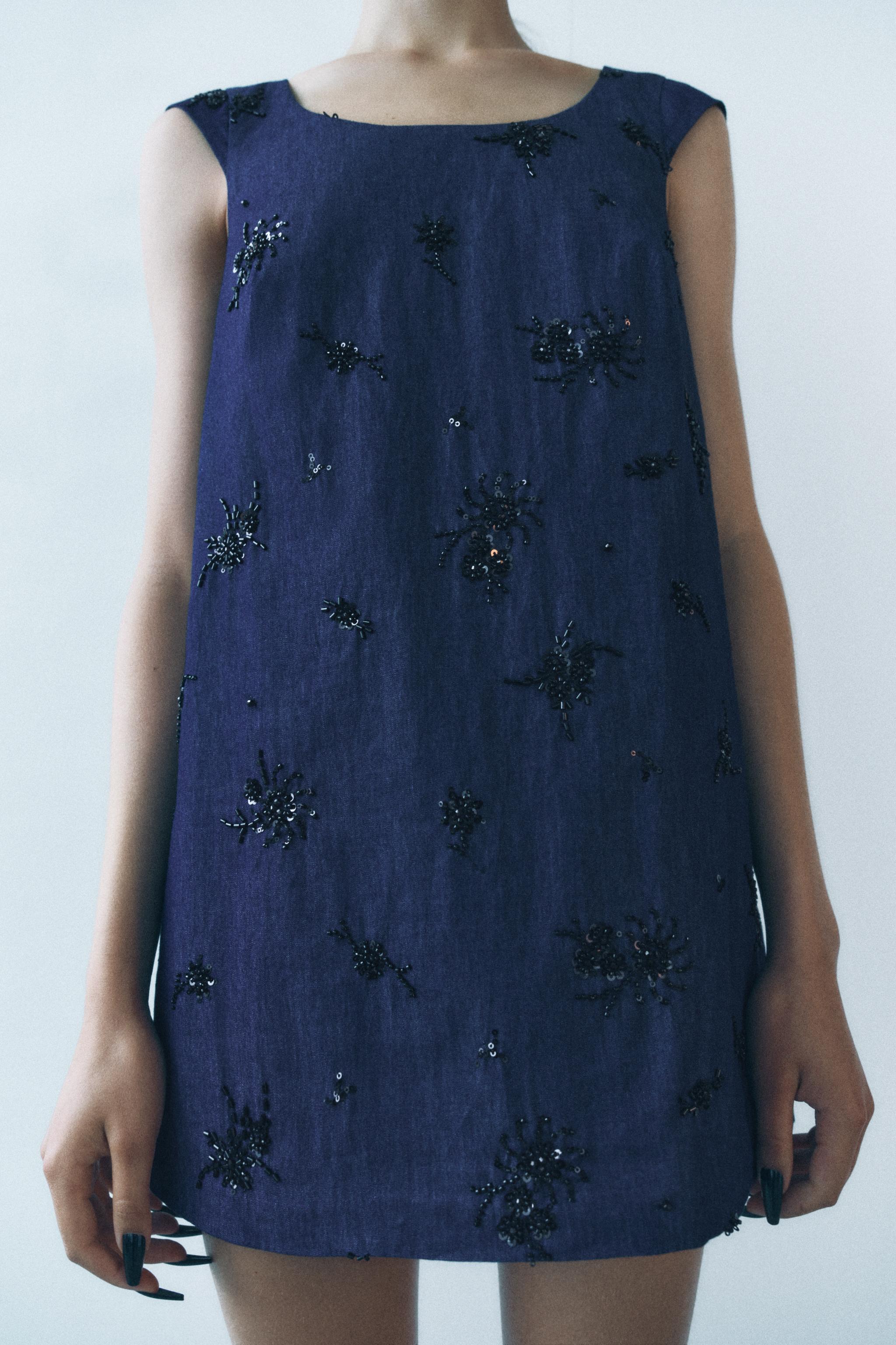 BEADED DENIM EFFECT DRESS ZW COLLECTION Product Image