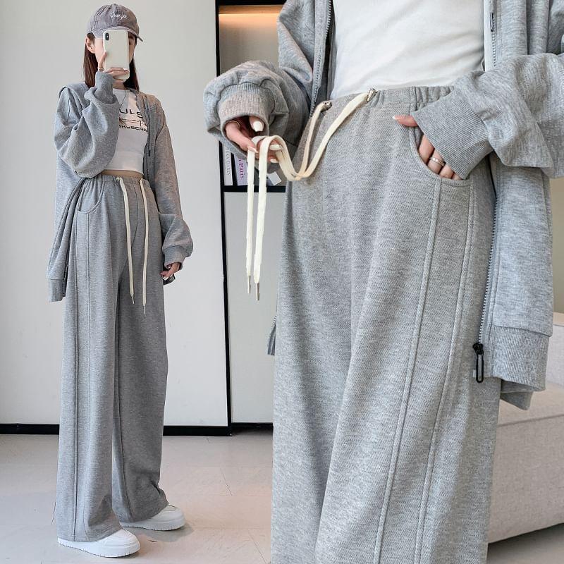 Maternity Drawstring Waist Plain Wide Leg Pants Product Image