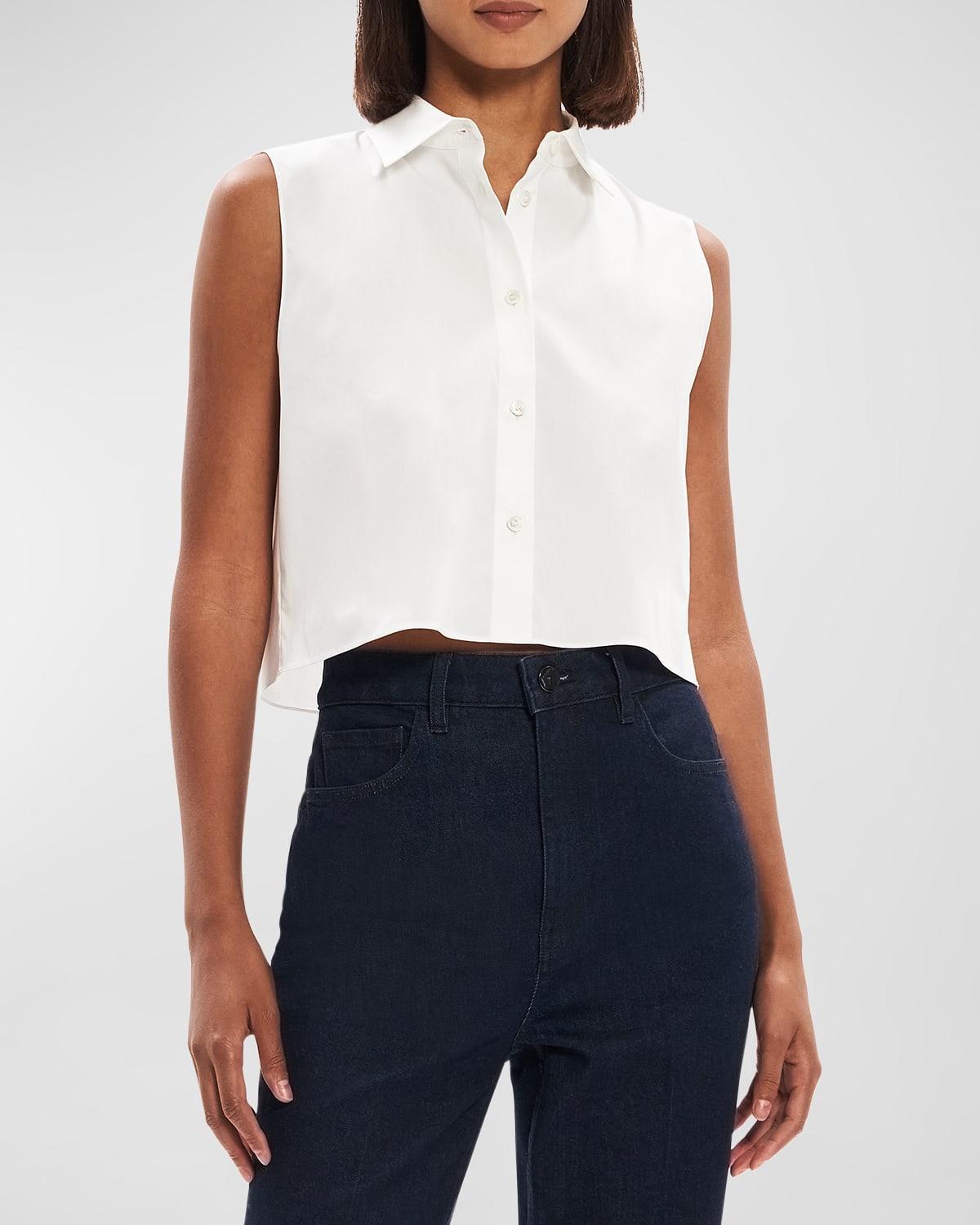 Womens Cotton-Blend Cropped Sleeveless Shirt Product Image