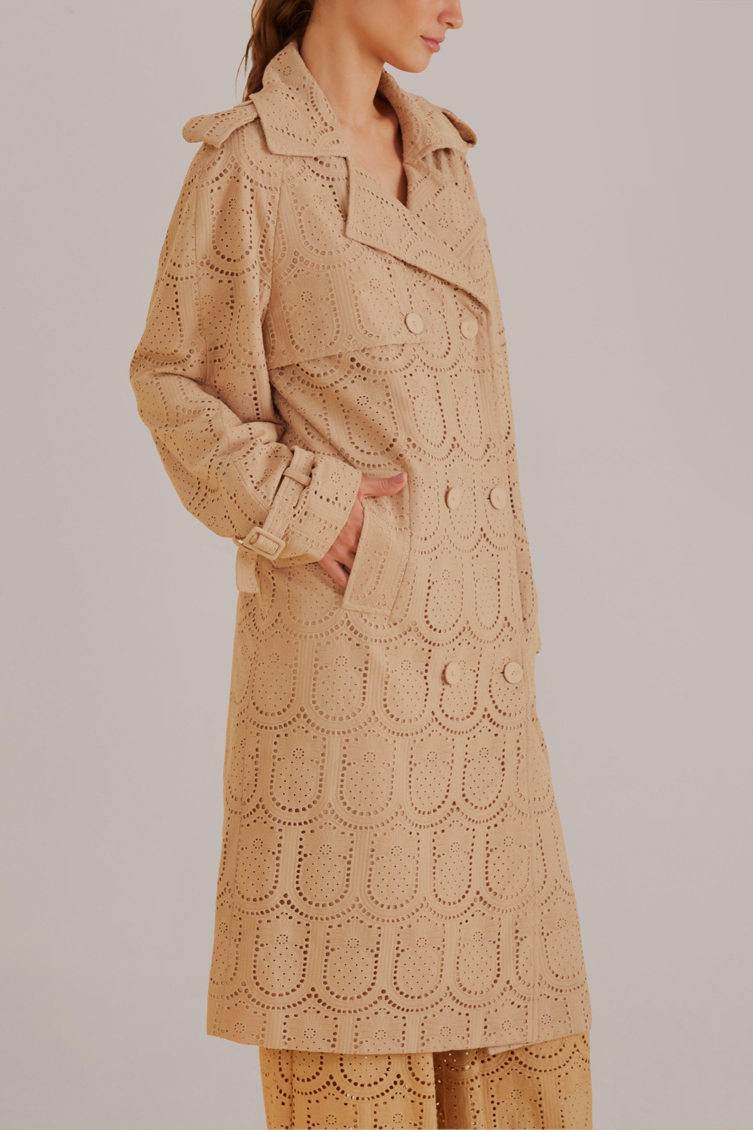 Khaki Pineapple Cotton Eyelet Trench Coat Product Image