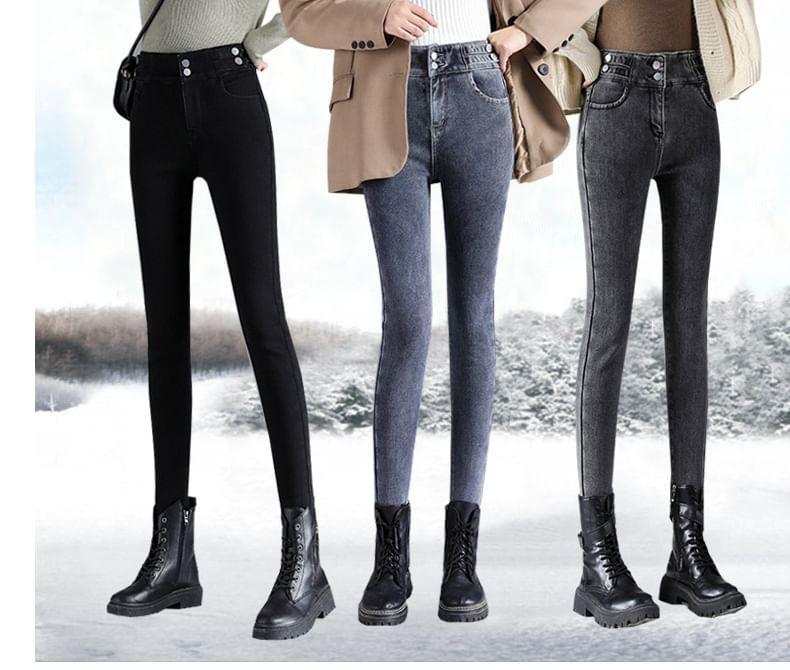 High Rise Fleece-Lined Skinny Jeans Product Image