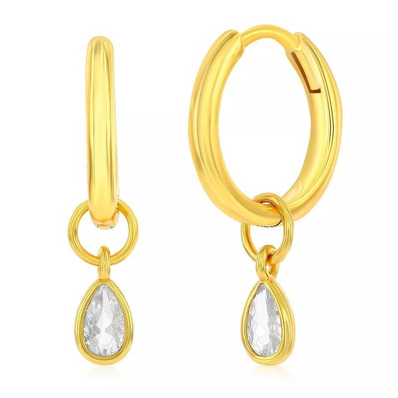 Argento Bella Gold Tone Sterling Silver Cubic Zirconia Pear Drop Hoop Earrings, Womens Product Image