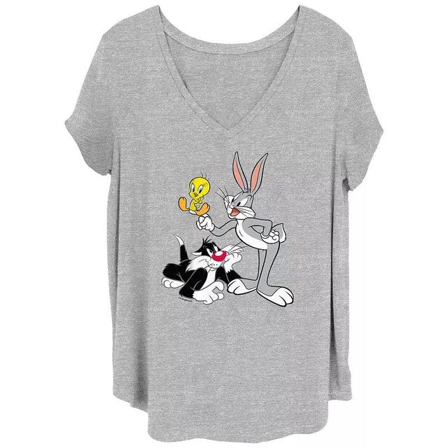 Juniors Plus Size Looney Tunes Bugs Bunny Tweety And Sylvester Graphic Tee, Womens Grey Gray Product Image