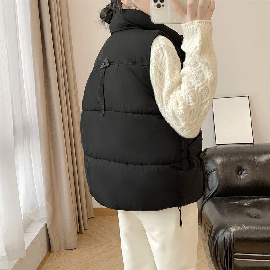 Stand Collar Plain Padded Zip Vest Product Image