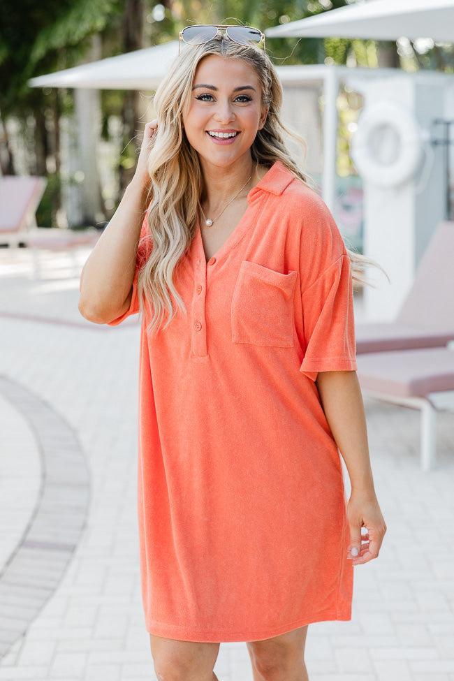 We're Better Together Coral Terry Button Front T-Shirt Dress FINAL SALE Product Image